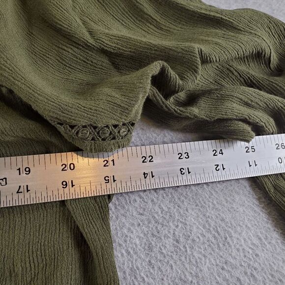 GAP Top Women Small Green Blouse Solid Lace Trim Long Sleeve V Neck Button Front - Picture 3 of 11